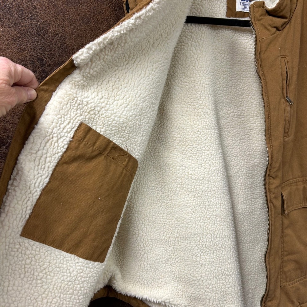 NWOT Lee Workwear Unisex Mens Large Tan Canvas Vest‎ with Sherpa Inside. Pockets - Picture 7 of 10